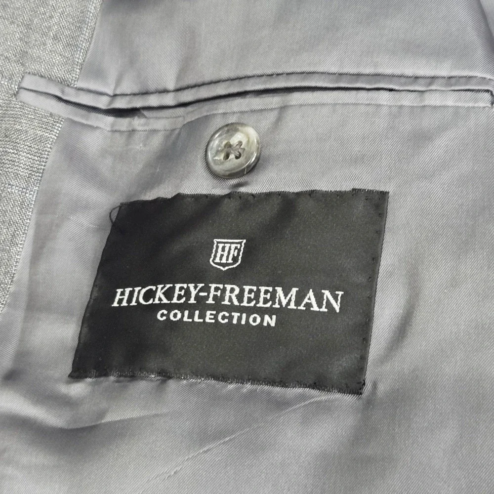 HICKEY FREEMAN Gray Loro Piana 120s Plaid Wool Blazer Sport Coat Jacket 44L